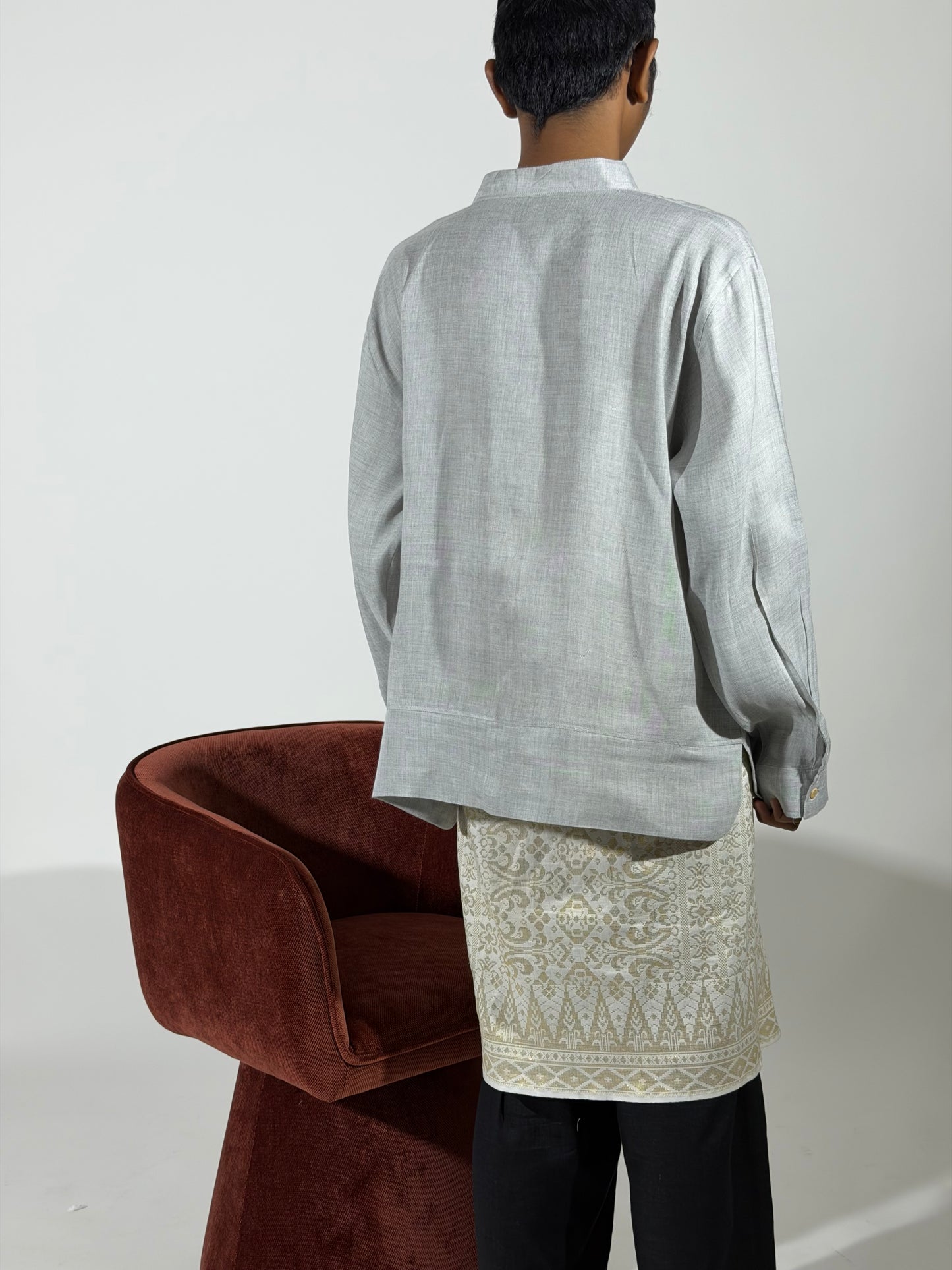 LONG SLEEVE MANDARIN COLLAR SHIRT