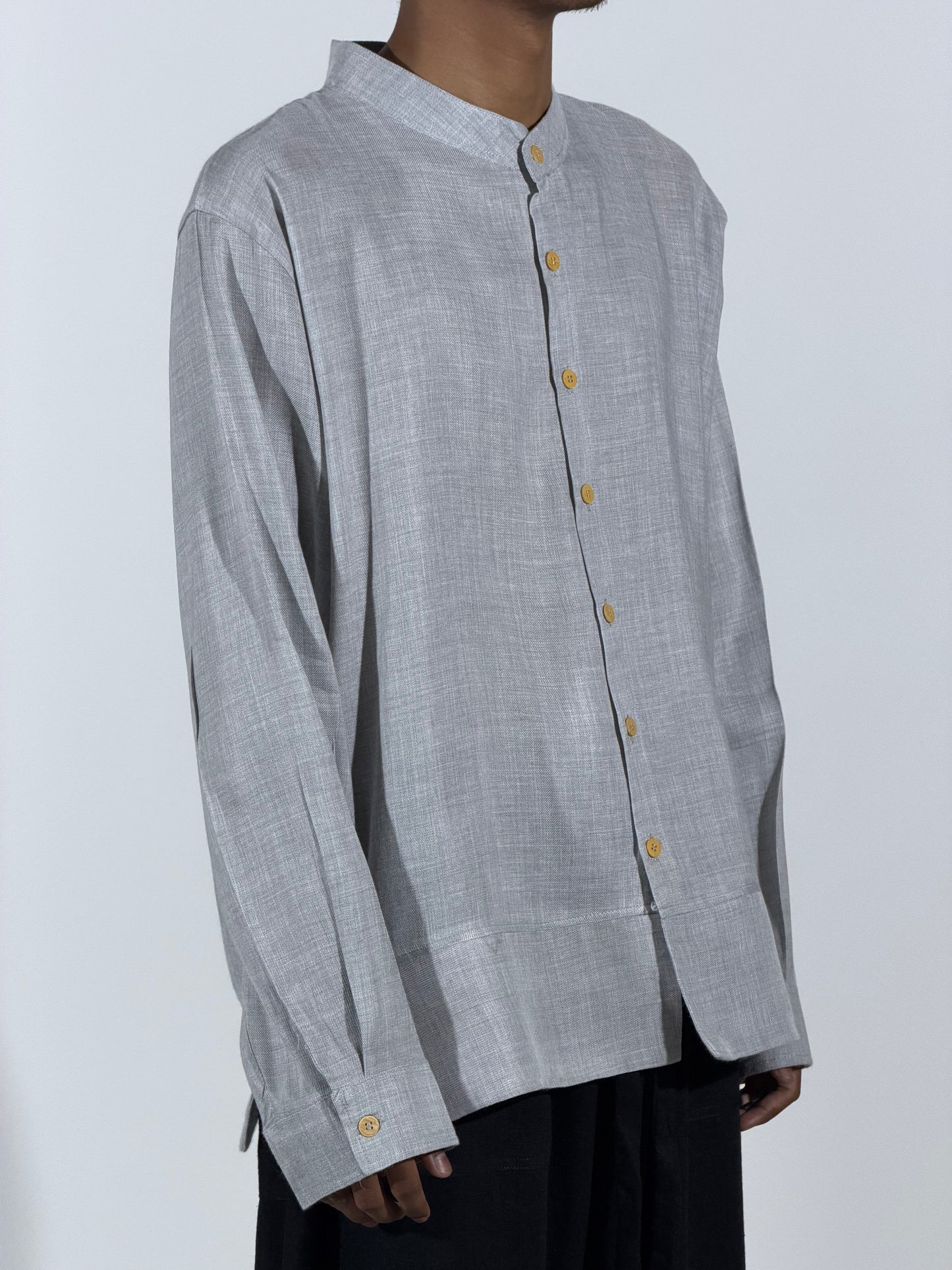LONG SLEEVE MANDARIN COLLAR SHIRT