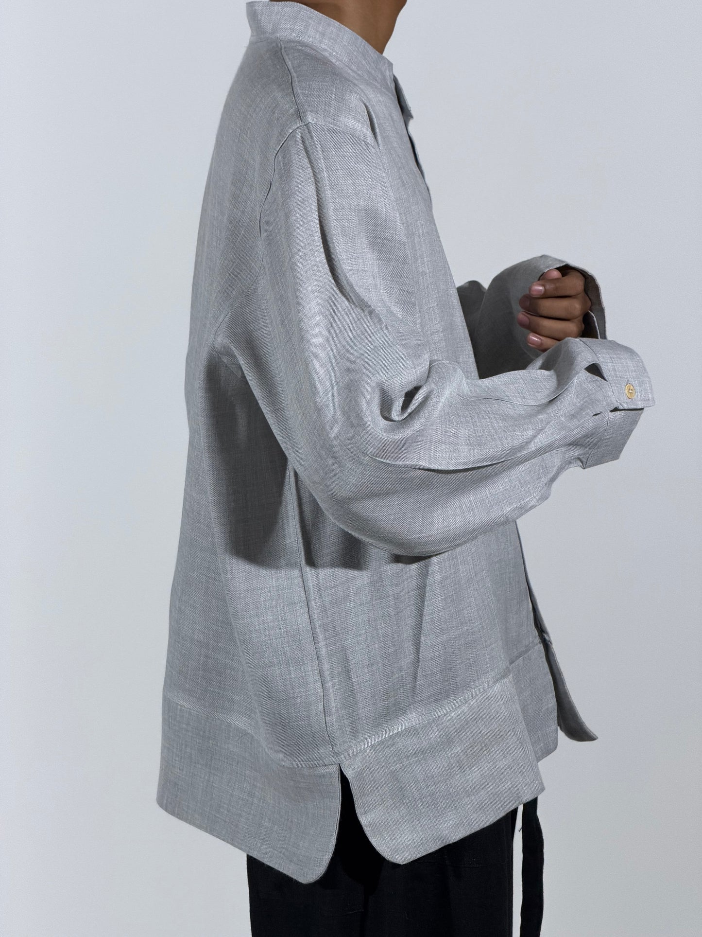 LONG SLEEVE MANDARIN COLLAR SHIRT