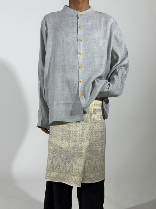 LONG SLEEVE MANDARIN COLLAR SHIRT