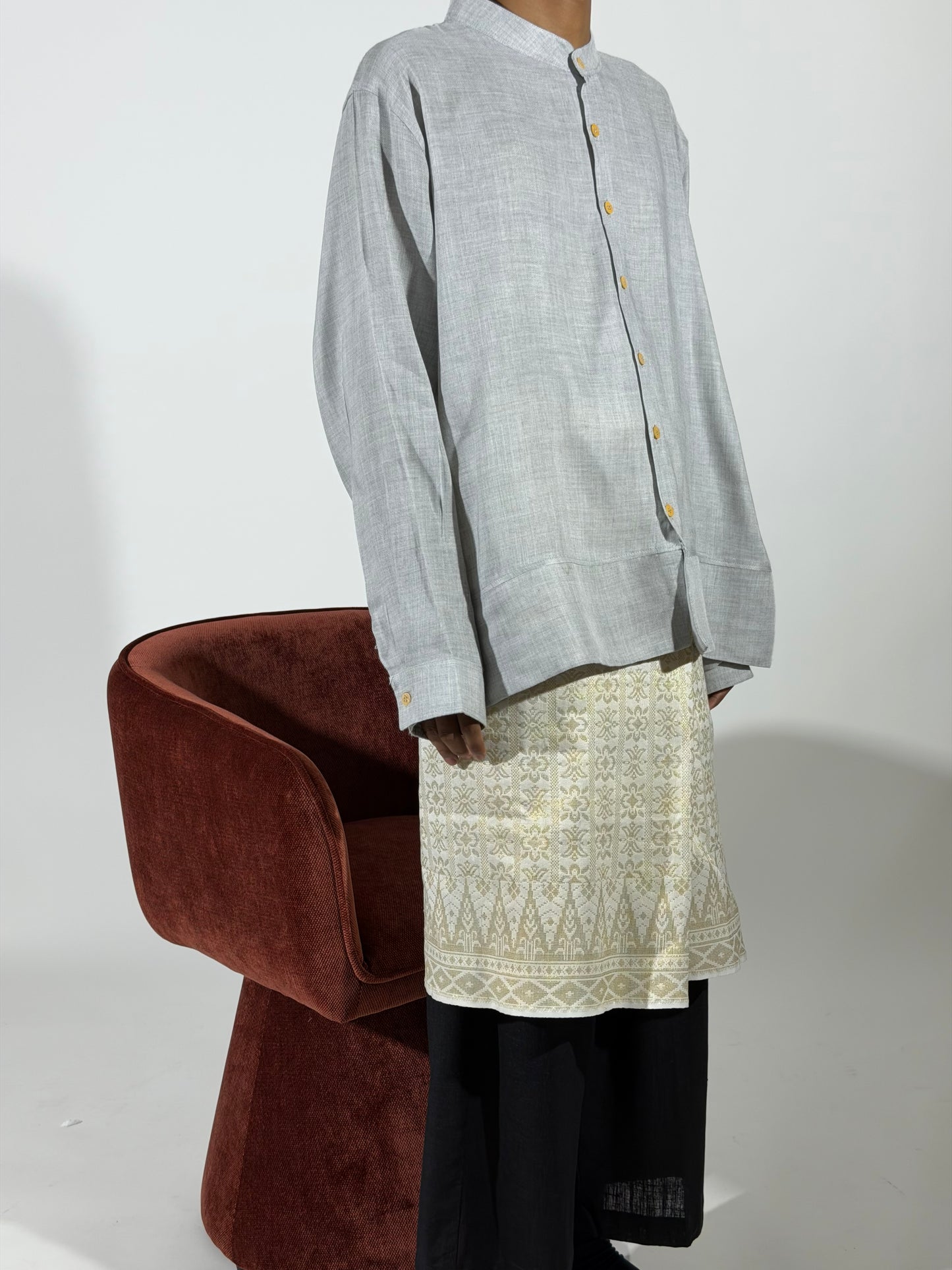 LONG SLEEVE MANDARIN COLLAR SHIRT