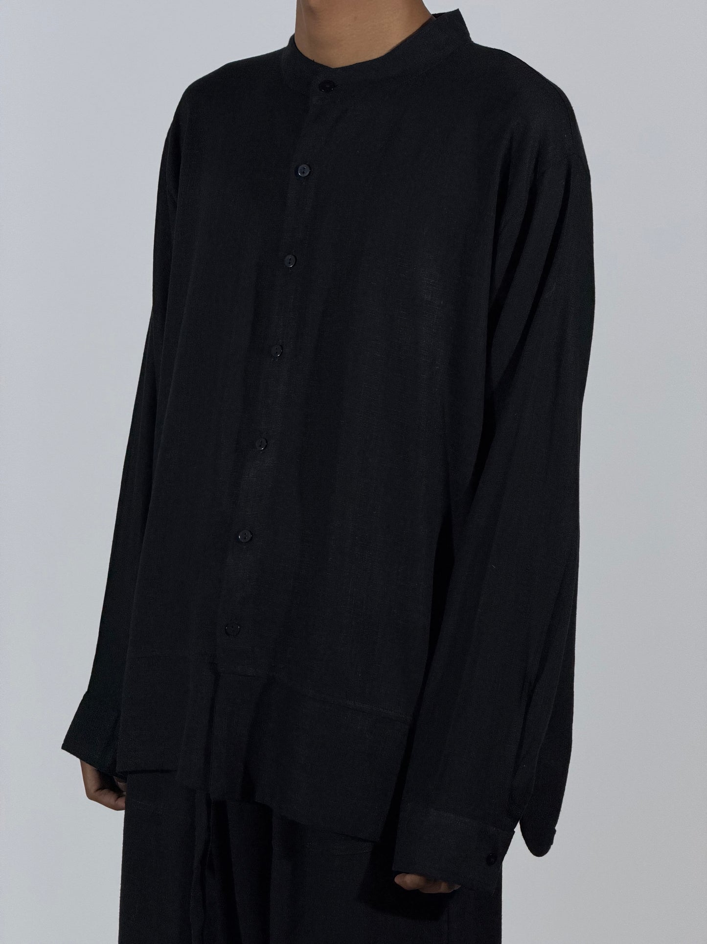 LONG SLEEVE MANDARIN COLLAR SHIRT