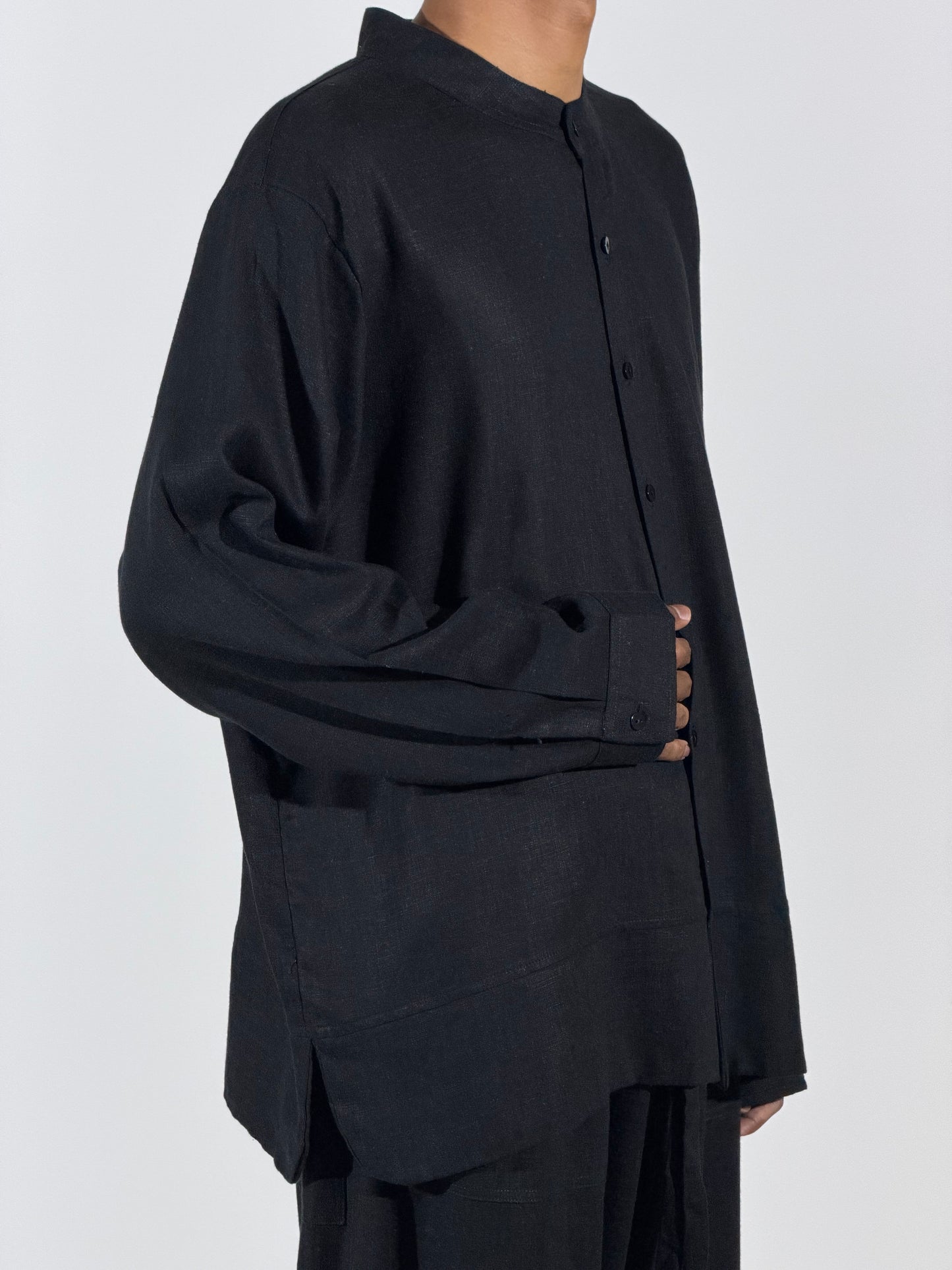 LONG SLEEVE MANDARIN COLLAR SHIRT